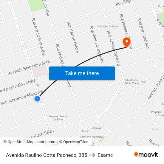 Avenida Raulino Cotta Pacheco, 385 to Esamc map
