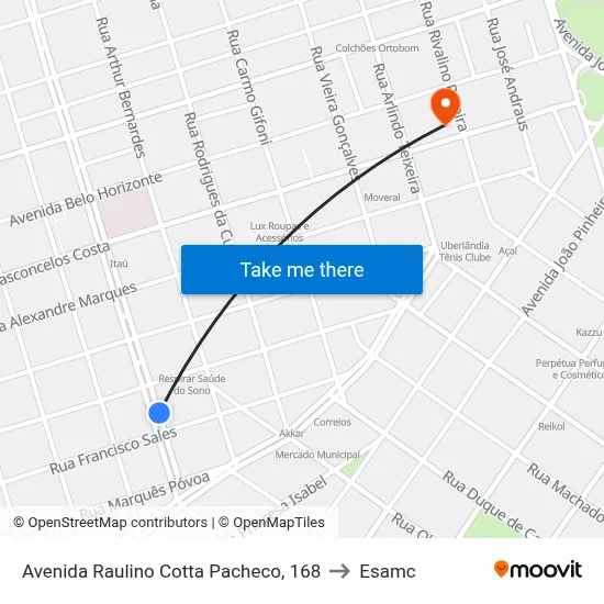 Avenida Raulino Cotta Pacheco, 168 to Esamc map