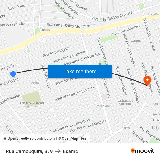 Rua Cambuquira, 879 to Esamc map