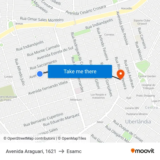 Avenida Araguari, 1621 to Esamc map