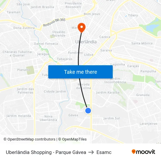 Uberlândia Shopping - Parque Gávea to Esamc map
