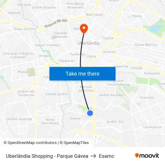 Uberlândia Shopping - Parque Gávea to Esamc map