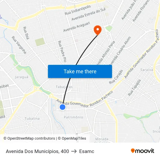 Avenida Dos Municípios, 400 to Esamc map