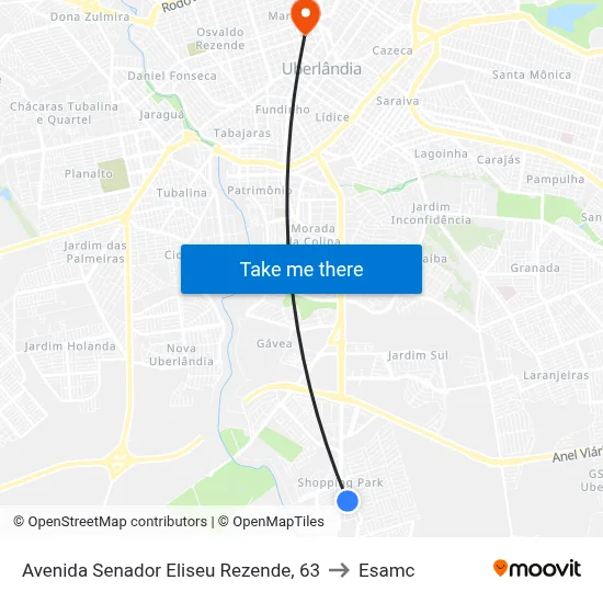 Avenida Senador Eliseu Rezende, 63 to Esamc map