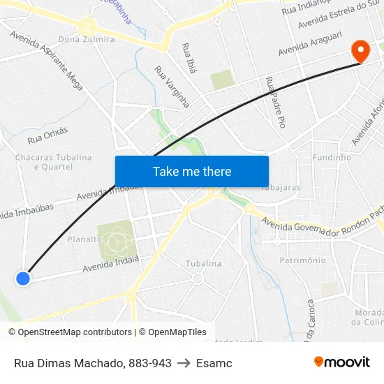 Rua Dimas Machado, 883-943 to Esamc map