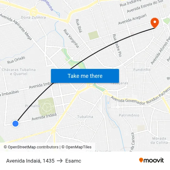 Avenida Indaiá, 1435 to Esamc map