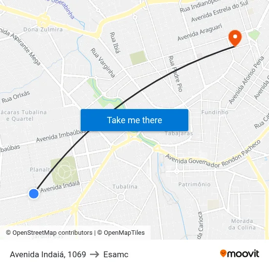 Avenida Indaiá, 1069 to Esamc map