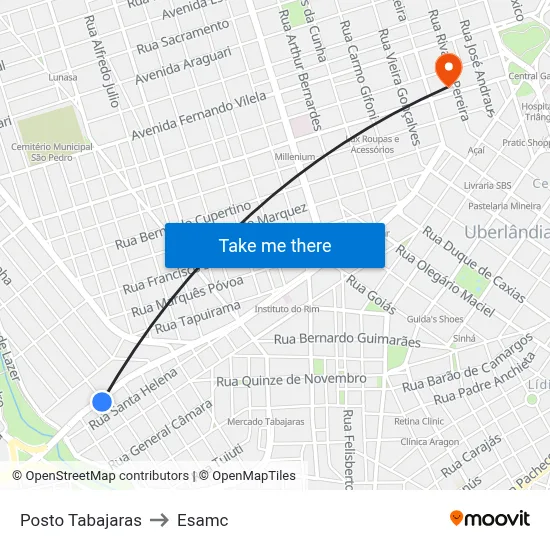 Posto Tabajaras to Esamc map