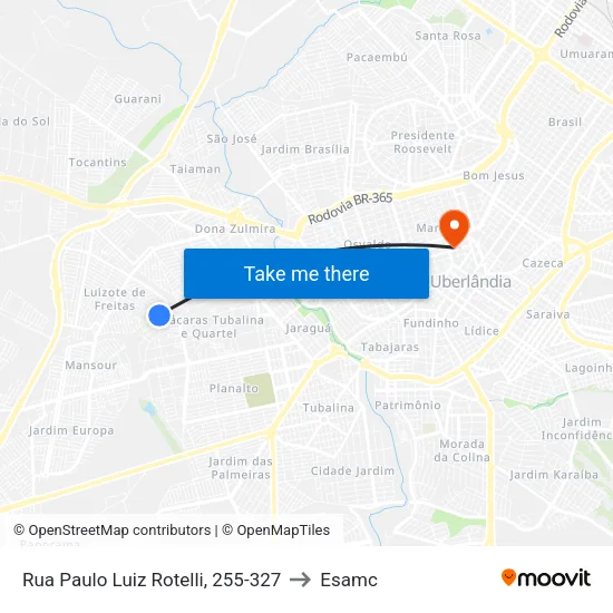 Rua Paulo Luiz Rotelli, 255-327 to Esamc map