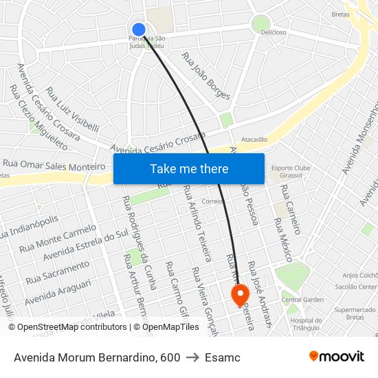 Avenida Morum Bernardino, 600 to Esamc map