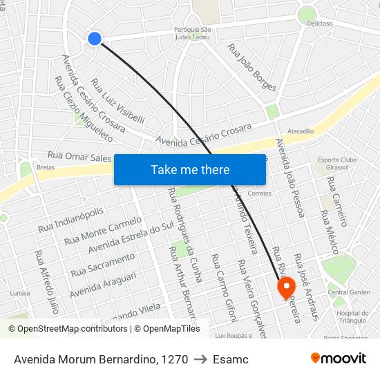Avenida Morum Bernardino, 1270 to Esamc map