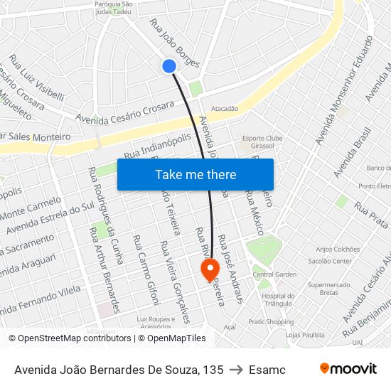 Avenida João Bernardes De Souza, 135 to Esamc map