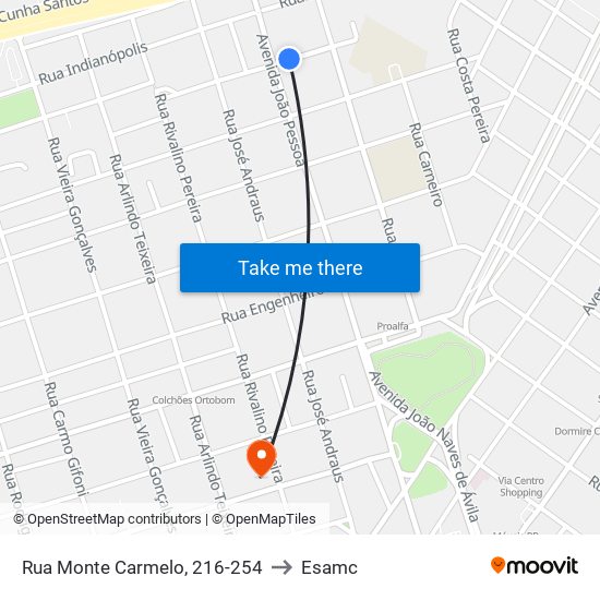 Rua Monte Carmelo, 216-254 to Esamc map