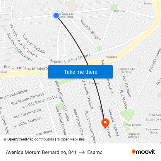 Avenida Morum Bernardino, 841 to Esamc map