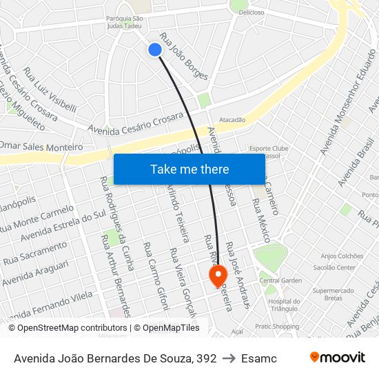 Avenida João Bernardes De Souza, 392 to Esamc map