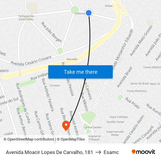 Avenida Moacir Lopes De Carvalho, 181 to Esamc map