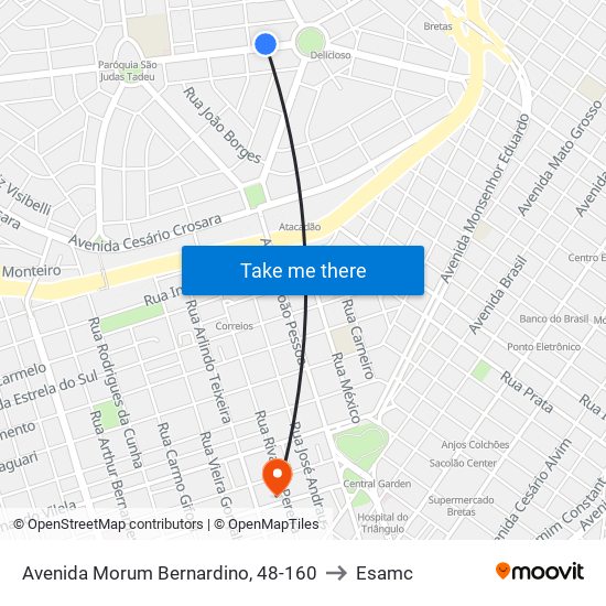 Avenida Morum Bernardino, 48-160 to Esamc map