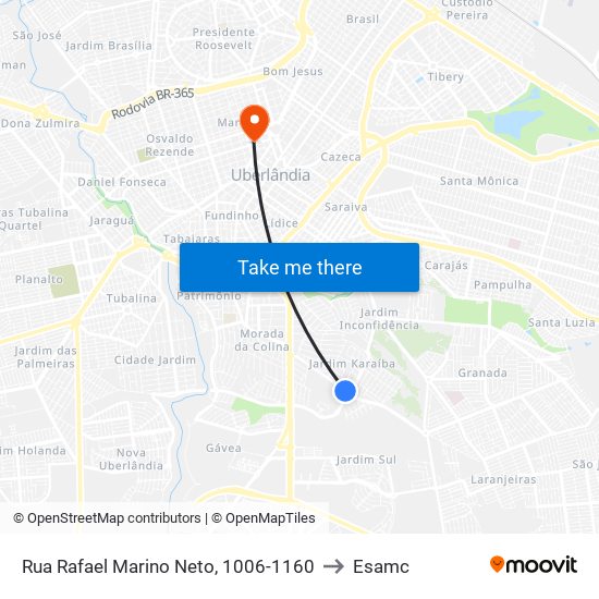 Rua Rafael Marino Neto, 1006-1160 to Esamc map