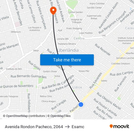 Avenida Rondon Pacheco, 2064 to Esamc map