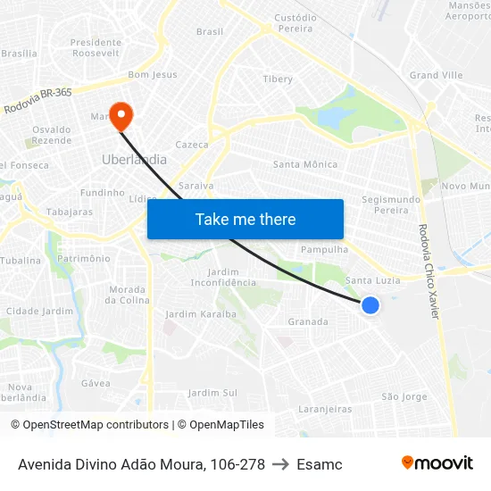 Avenida Divino Adão Moura, 106-278 to Esamc map