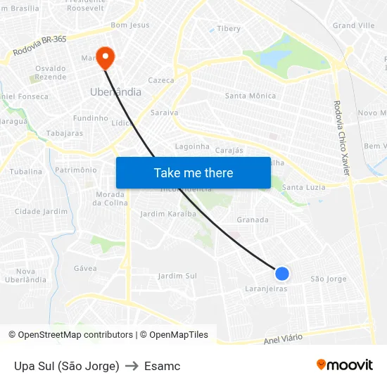 Upa Sul (São Jorge) to Esamc map