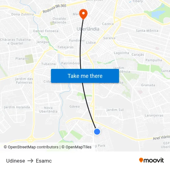 Udinese to Esamc map