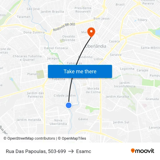 Rua Das Papoulas, 503-699 to Esamc map