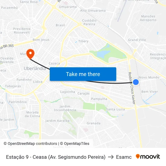 Estação 9 - Ceasa (Av. Segismundo Pereira) to Esamc map