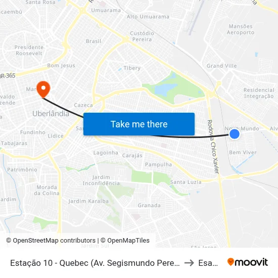Estação 10 - Quebec (Av. Segismundo Pereira) to Esamc map