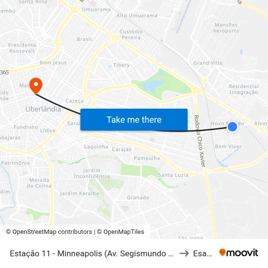 Estação 11 - Minneapolis (Av. Segismundo Pereira) to Esamc map