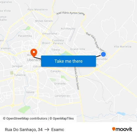 Rua Do Sanhaço, 34 to Esamc map