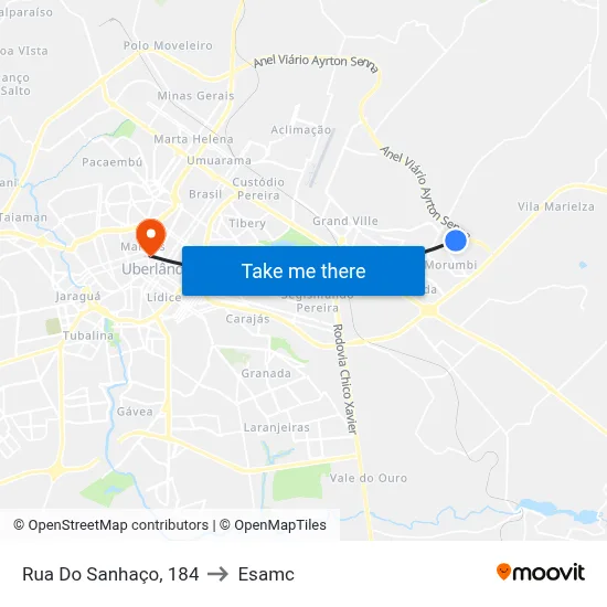 Rua Do Sanhaço, 184 to Esamc map