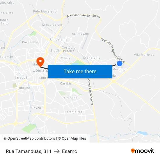 Rua Tamanduás, 311 to Esamc map
