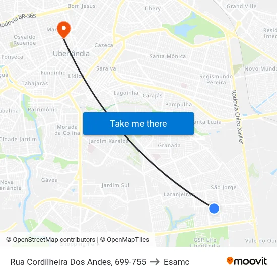Rua Cordilheira Dos Andes, 699-755 to Esamc map