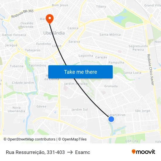 Rua Ressurreição, 331-403 to Esamc map
