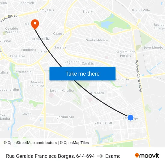 Rua Geralda Francisca Borges, 644-694 to Esamc map