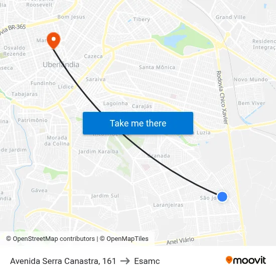 Avenida Serra Canastra, 161 to Esamc map
