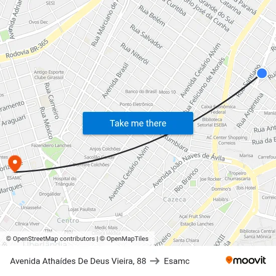 Avenida Athaídes De Deus Vieira, 88 to Esamc map