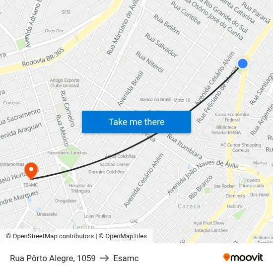 Rua Pôrto Alegre, 1059 to Esamc map