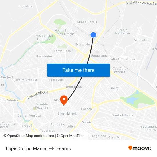 Lojas Corpo Mania to Esamc map