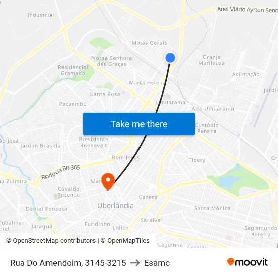 Rua Do Amendoim, 3145-3215 to Esamc map