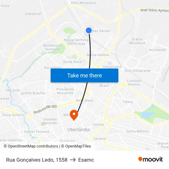 Rua Gonçalves Ledo, 1558 to Esamc map