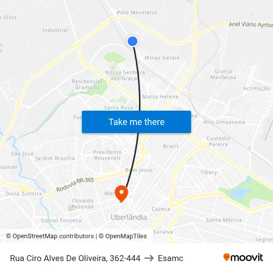Rua Ciro Alves De Oliveira, 362-444 to Esamc map
