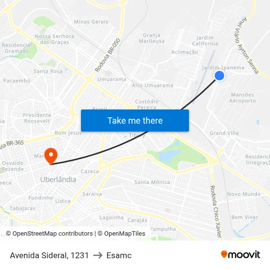 Avenida Sideral, 1231 to Esamc map