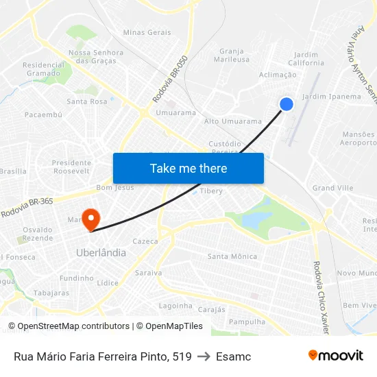 Rua Mário Faria Ferreira Pinto, 519 to Esamc map