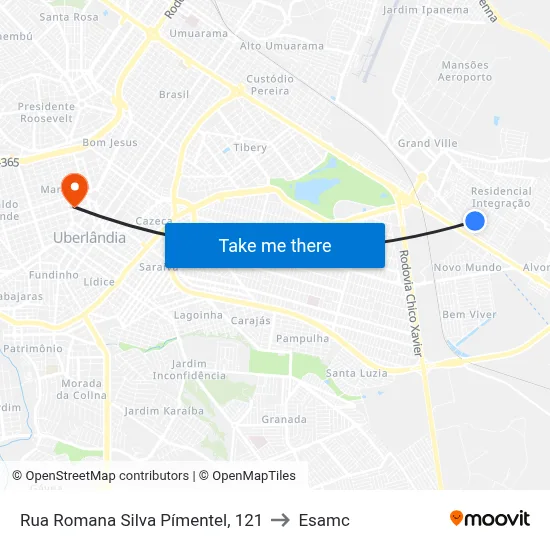 Rua Romana Silva Pímentel, 121 to Esamc map