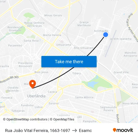 Rua João Vital Ferreira, 1663-1697 to Esamc map