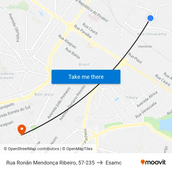 Rua Ronãn Mendonça Ribeiro, 57-235 to Esamc map
