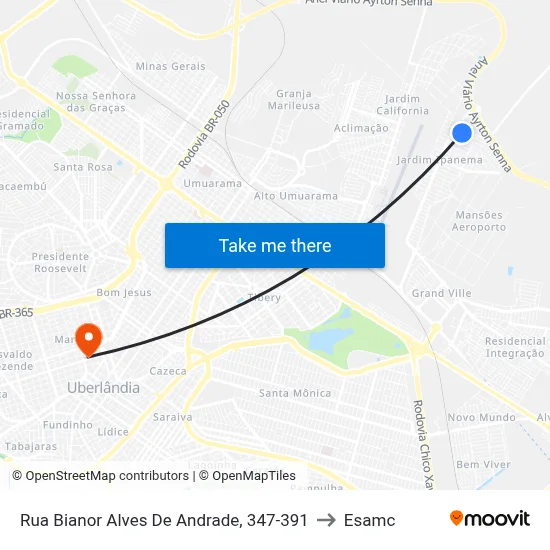Rua Bianor Alves De Andrade, 347-391 to Esamc map