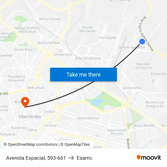 Avenida Espacial, 593-661 to Esamc map